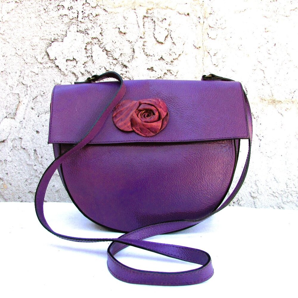 Furla magenta leather half moon bag 10"X8.75"